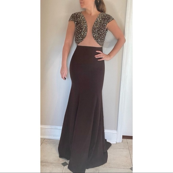 Jovani Evening Gown with Sequins Brown - Picture 1 of 6